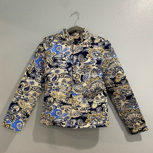 Silkland Blue Yellow Paisley Zip Up Blazer Sz S - Picture 1 of 11